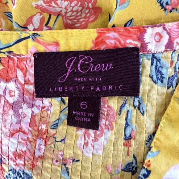 J. Crew Shirt Size 6 / S Liberty Fabric Yellow Floral Blouse Magical Bouquet - Picture 9 of 12